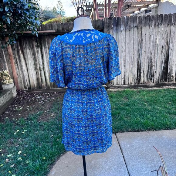 Xhilaration Dress Blue Lace Floral Paisley Bat Wing Women's Size Small - Picture 6 of 12